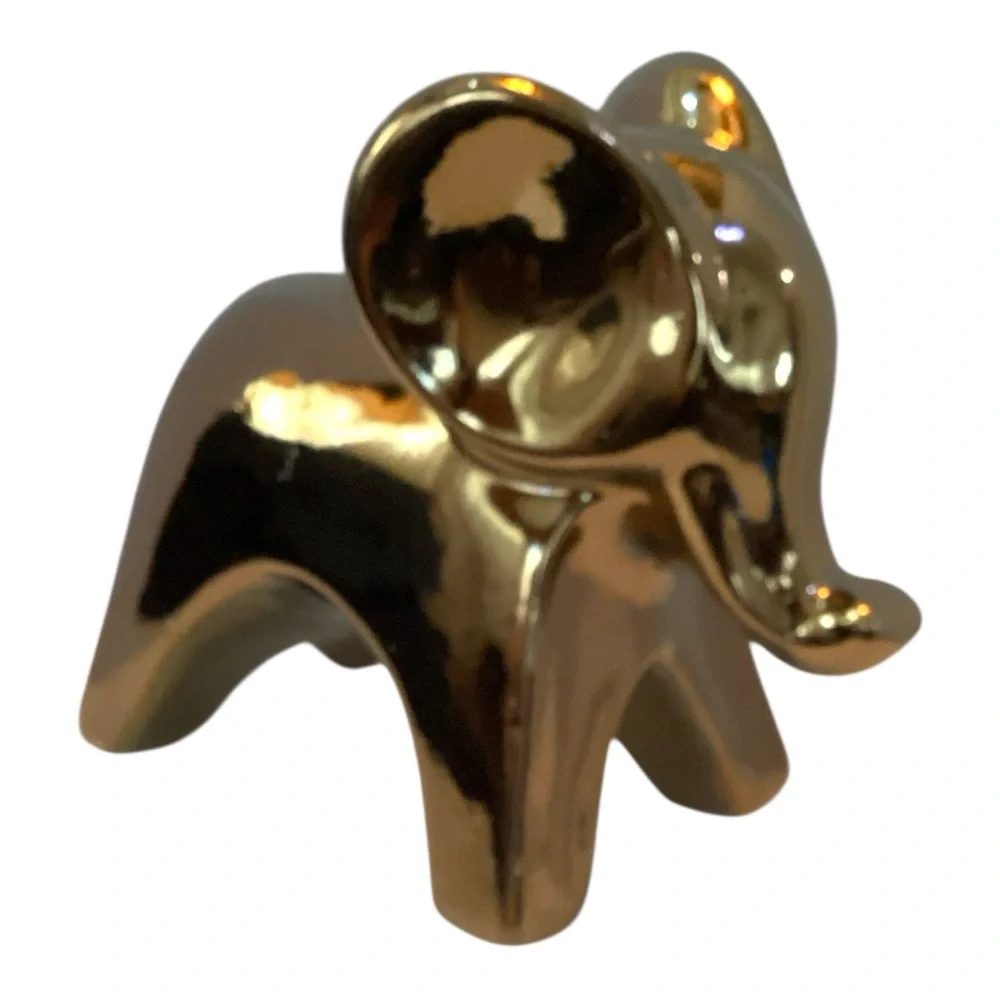 Gold Ceramic Elephant 6.5” Figurine – Modern Home Décor Accent, Lucky Statue